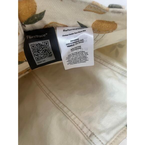 Reformation Denim Skirt Women XS Lemon Print Button Front Summer Yellow - Picture 4 of 6